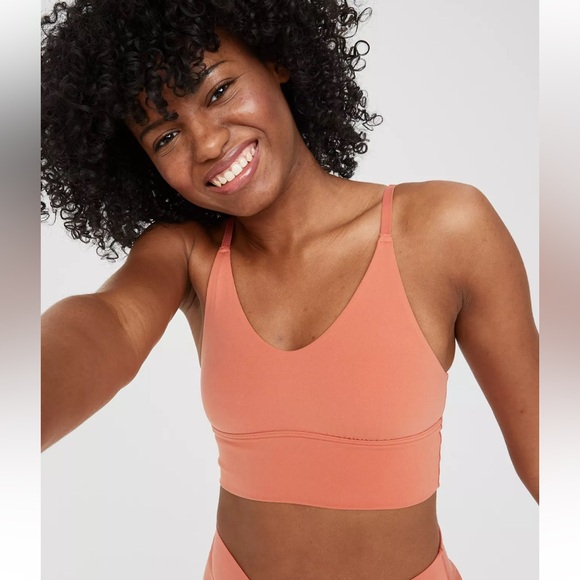 OFFLINE by Aerie Rusty Peach Real Me Lace Up Back Sports Bra - Picture 2 of 10